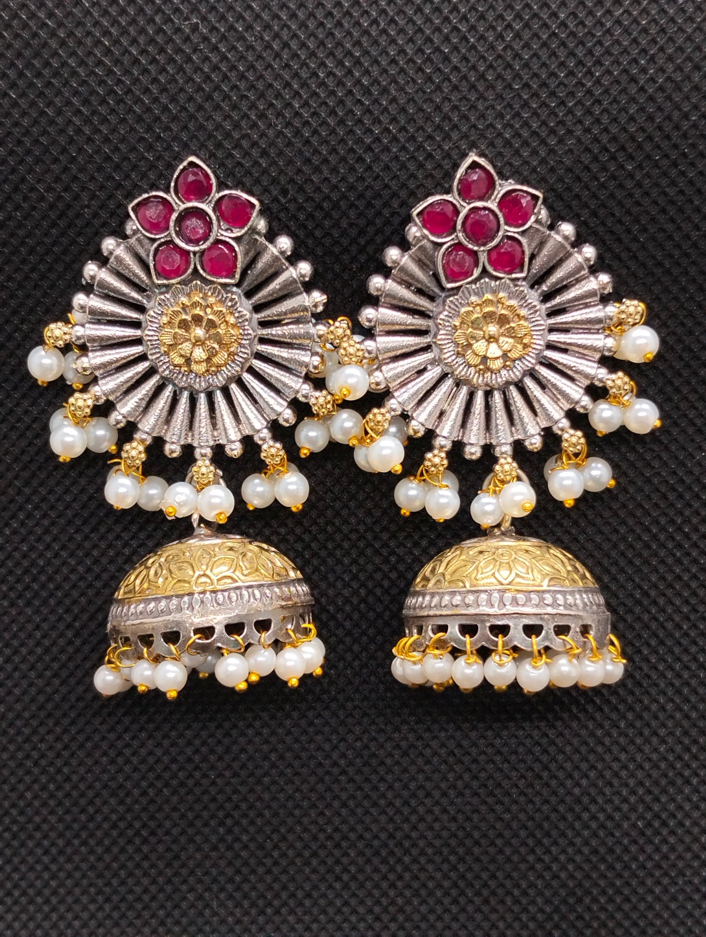 Red ruby two toned oxidized jhumka's