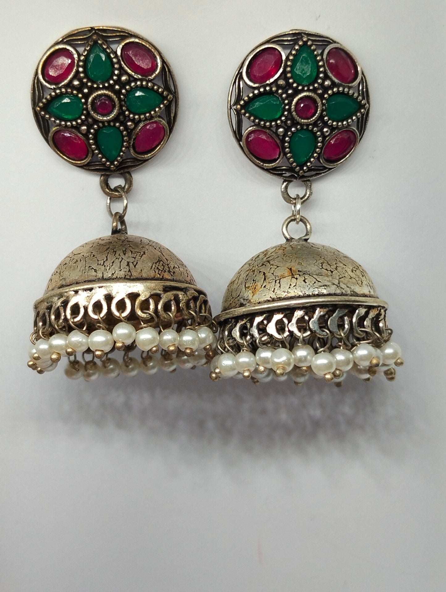 Multi stone oxidized handmade brass jhumka's
