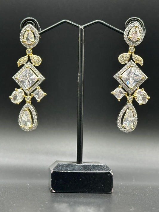 White Zirconia Geometric Drop Earrings 1 Carat