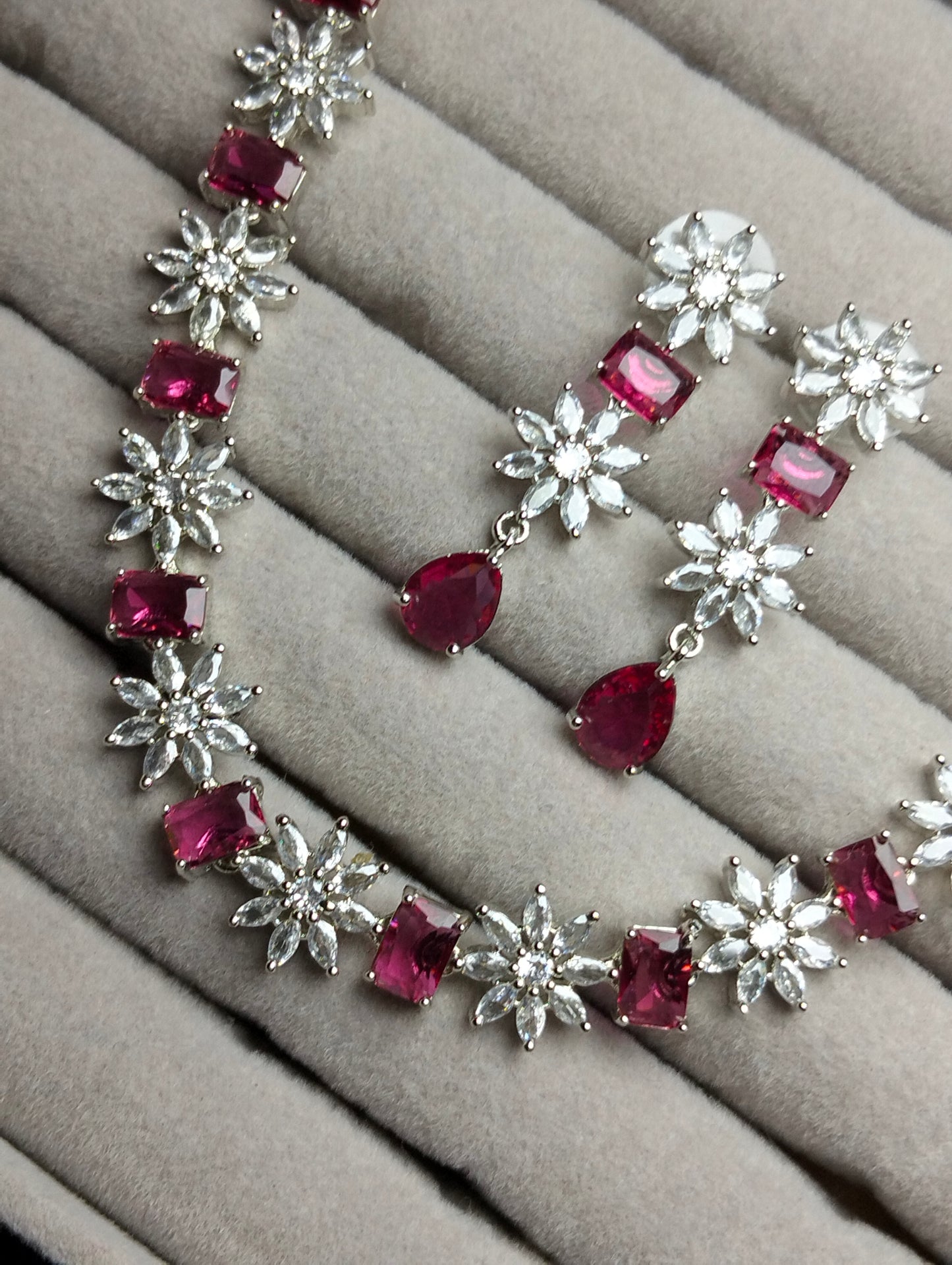 Red ruby silver rhodium plated one carat necklace