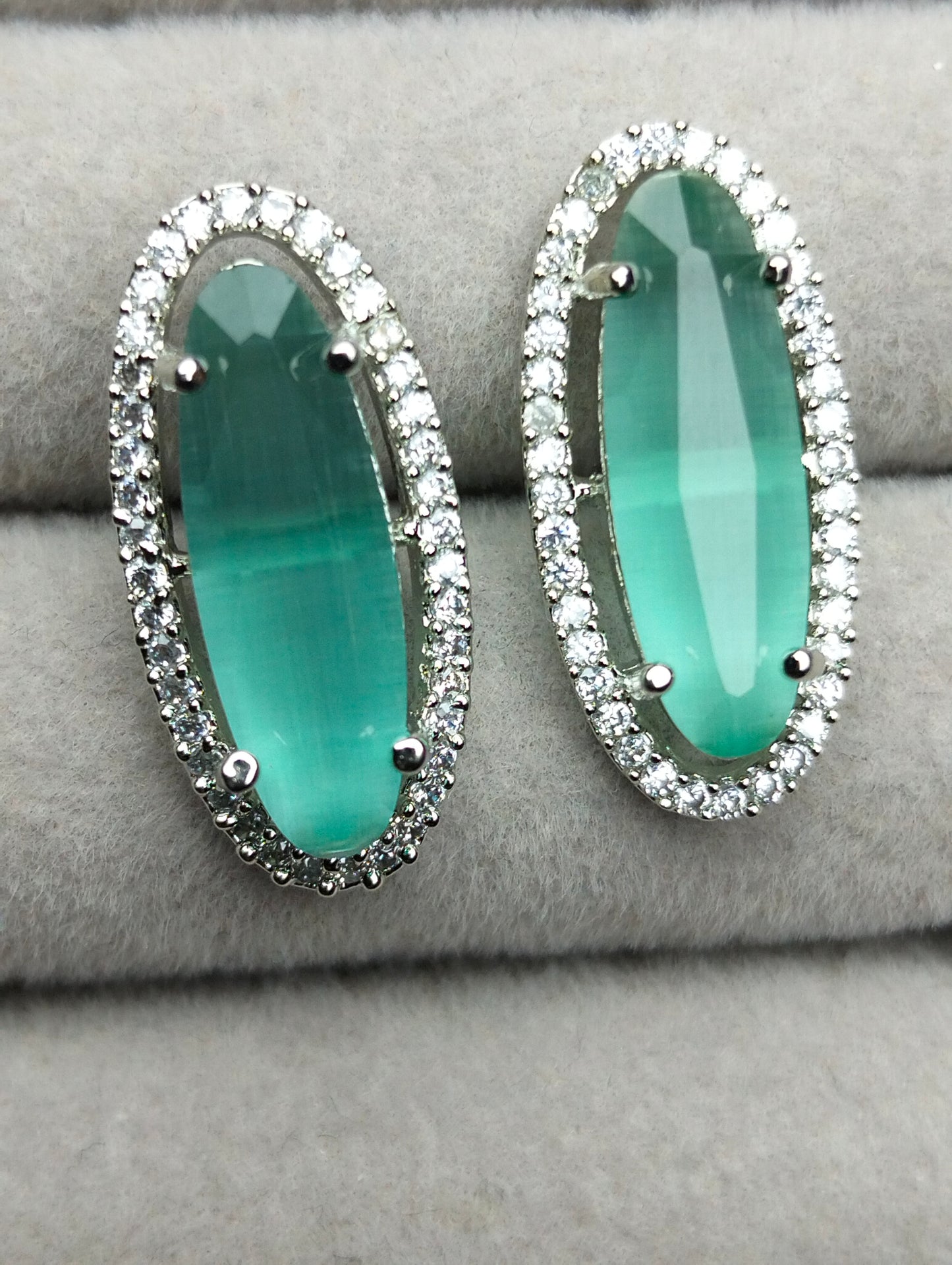 Mint Green Studs Silver Rhodium Plated