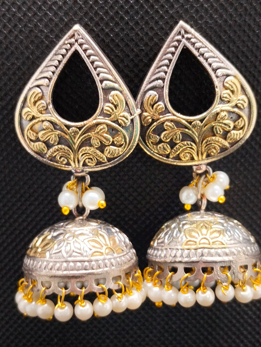 Two toned oxidized handmade brass jhumka's