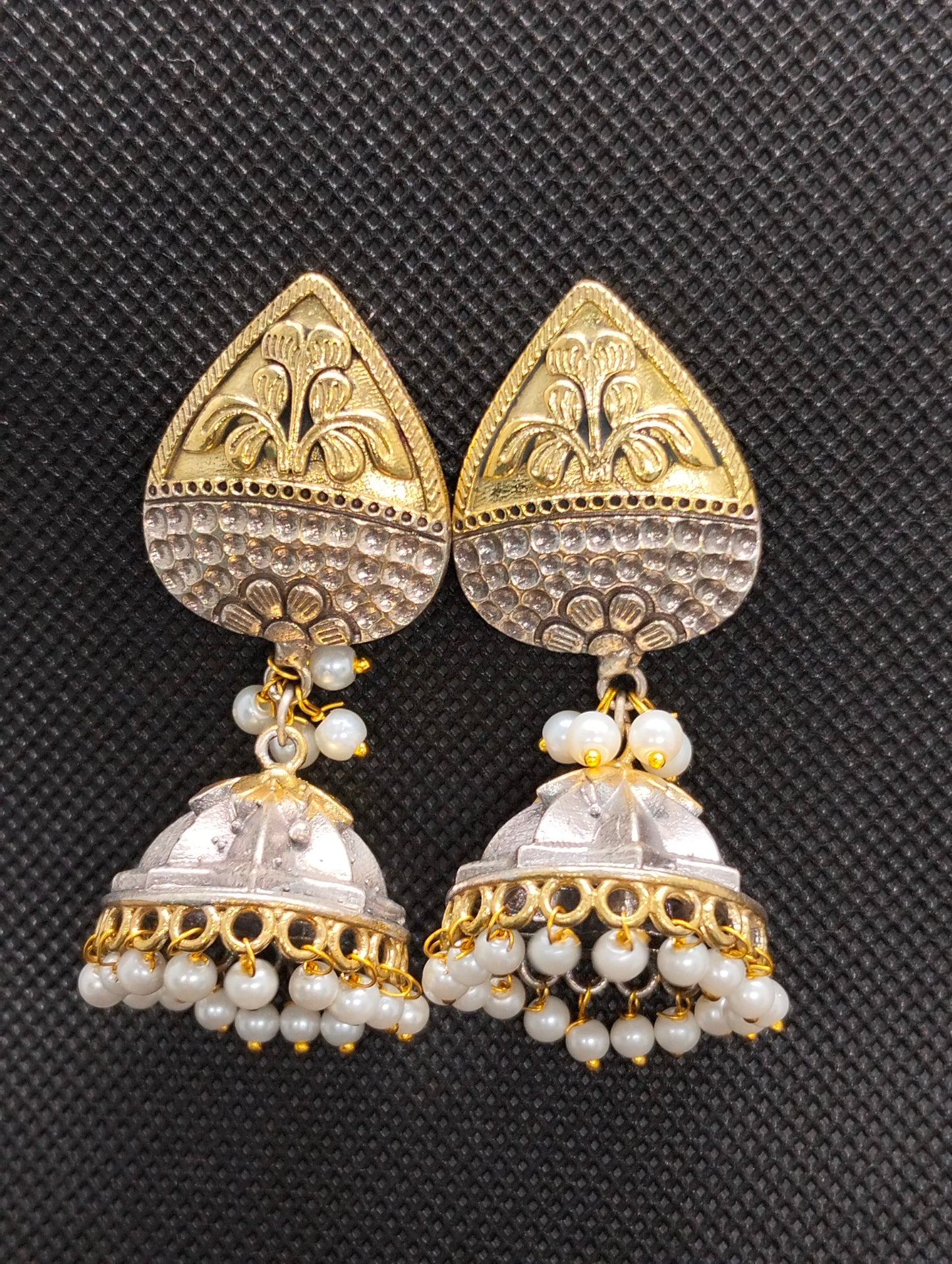 Two toned oxidized handmade brass jhumka's