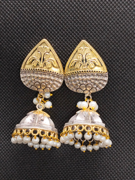 Two toned oxidized handmade brass jhumka's