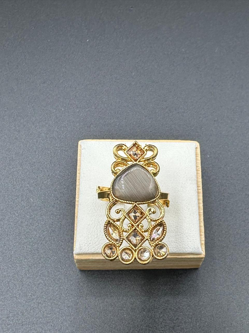 Gold Plated Polki Ring with grey stone