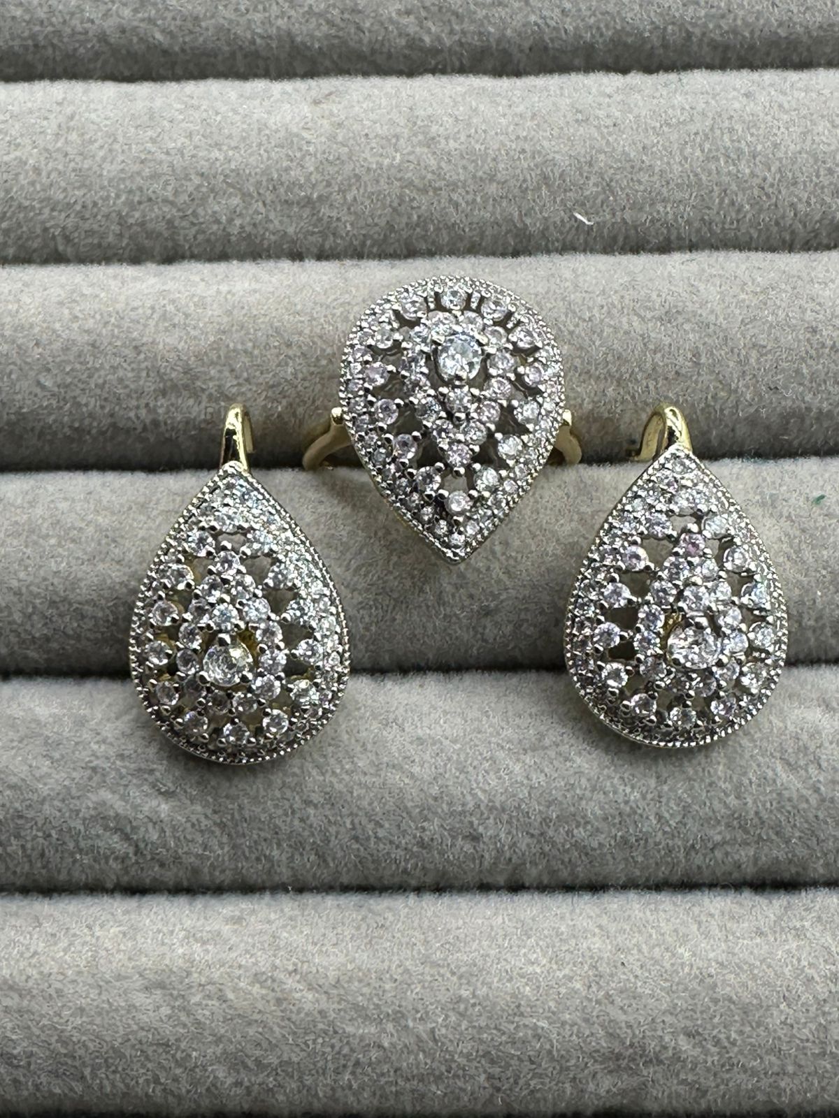 Two Toned Gold Polished Ring & Earring Set