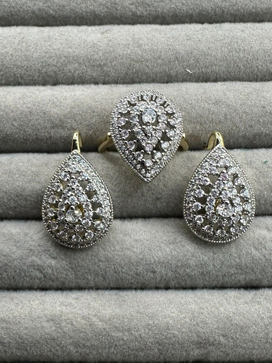 Two Toned Gold Polished Ring & Earring Set