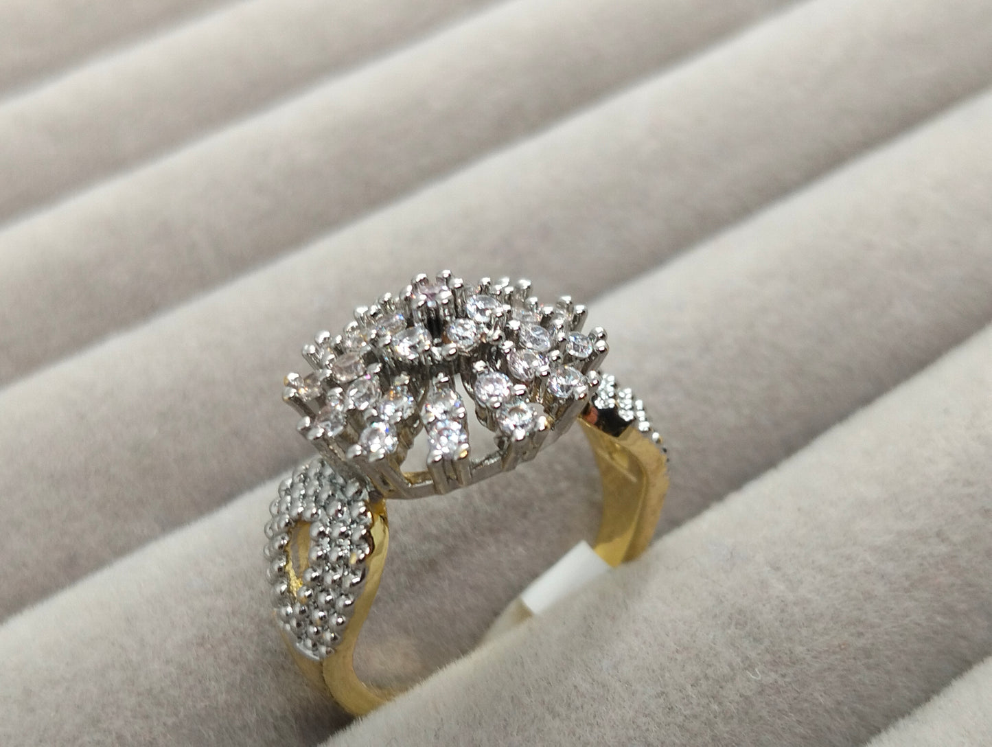 Elegant Two-Toned Gold Plated Ring with CZ Stones