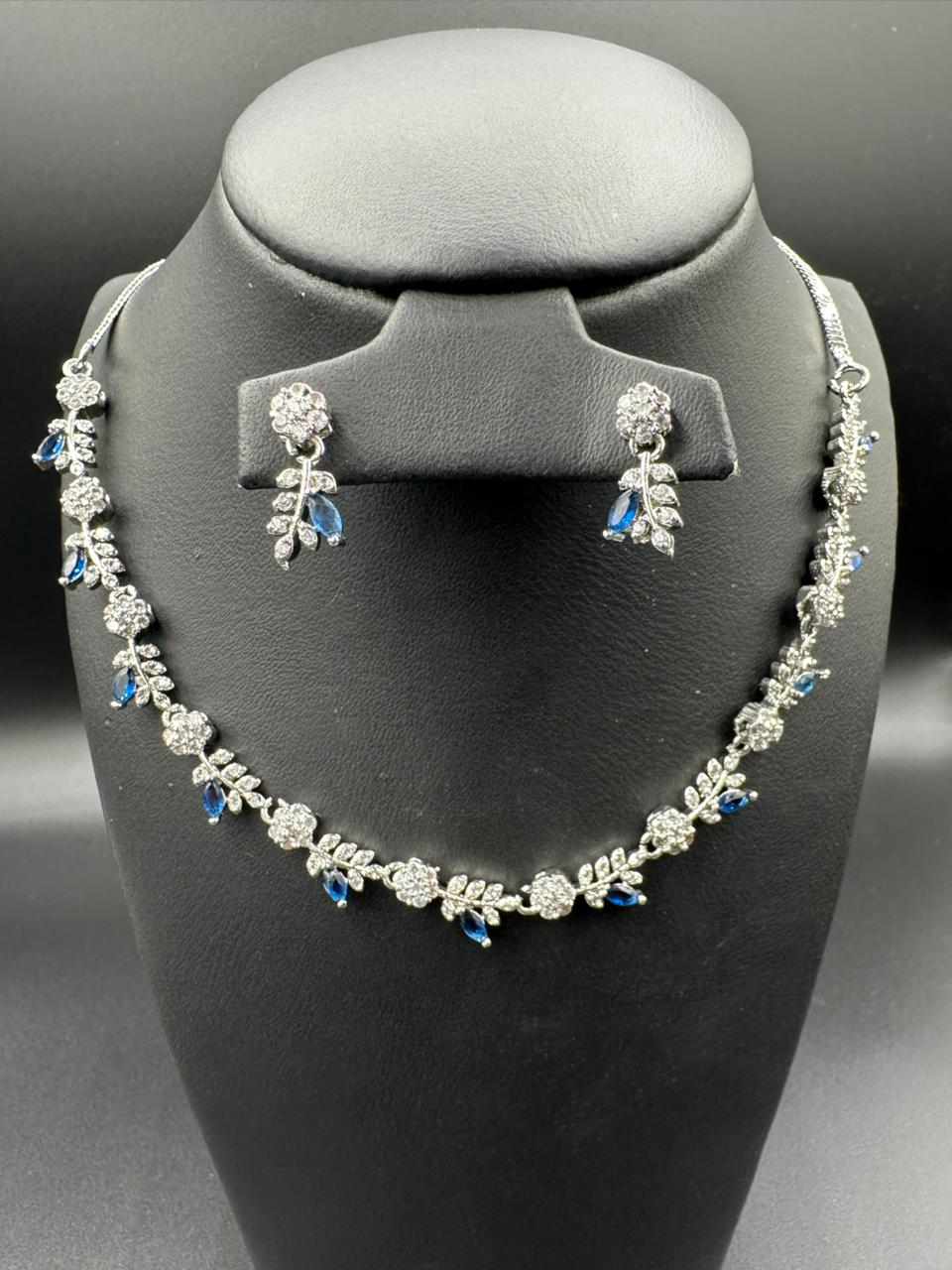 Blue Sapphire Floral Neckline Set