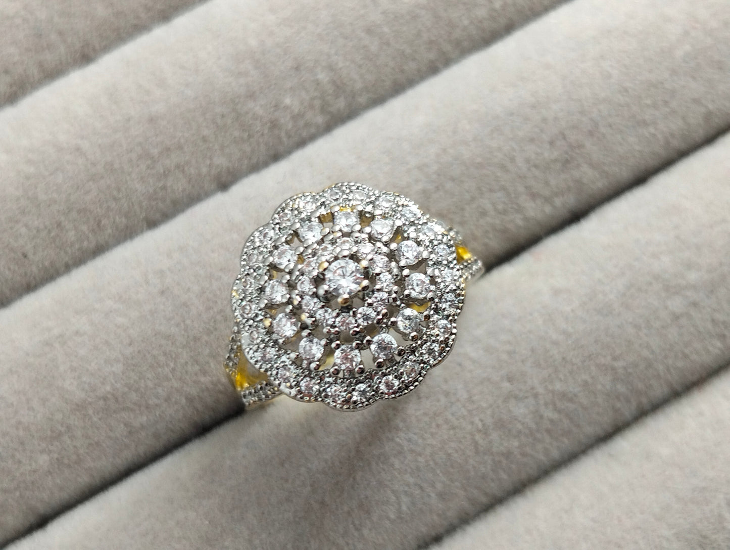Two-Tone Gold Polish Cubic Zirconia Statement Ring