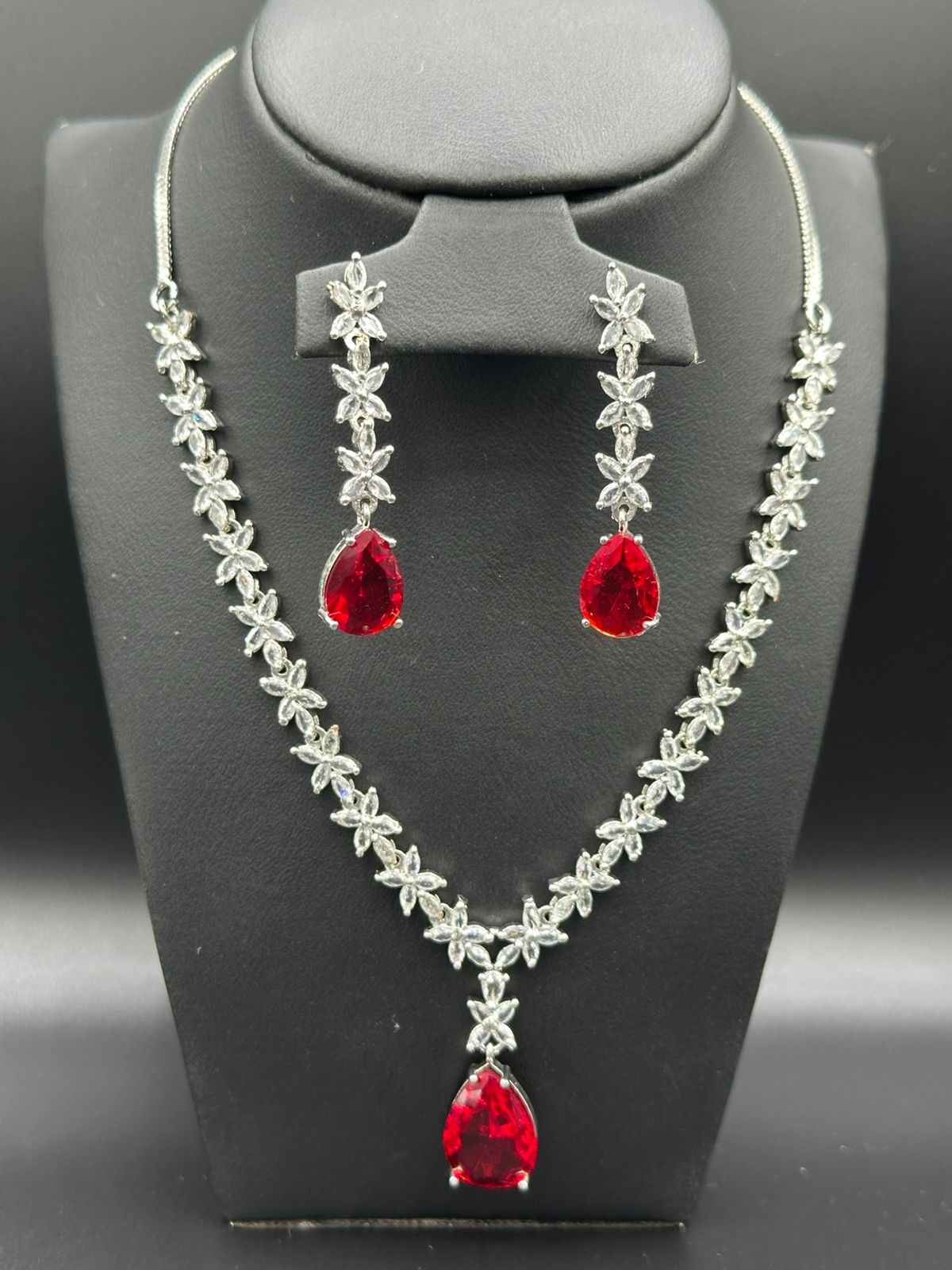 Royal Ruby Red Floral CZ Set