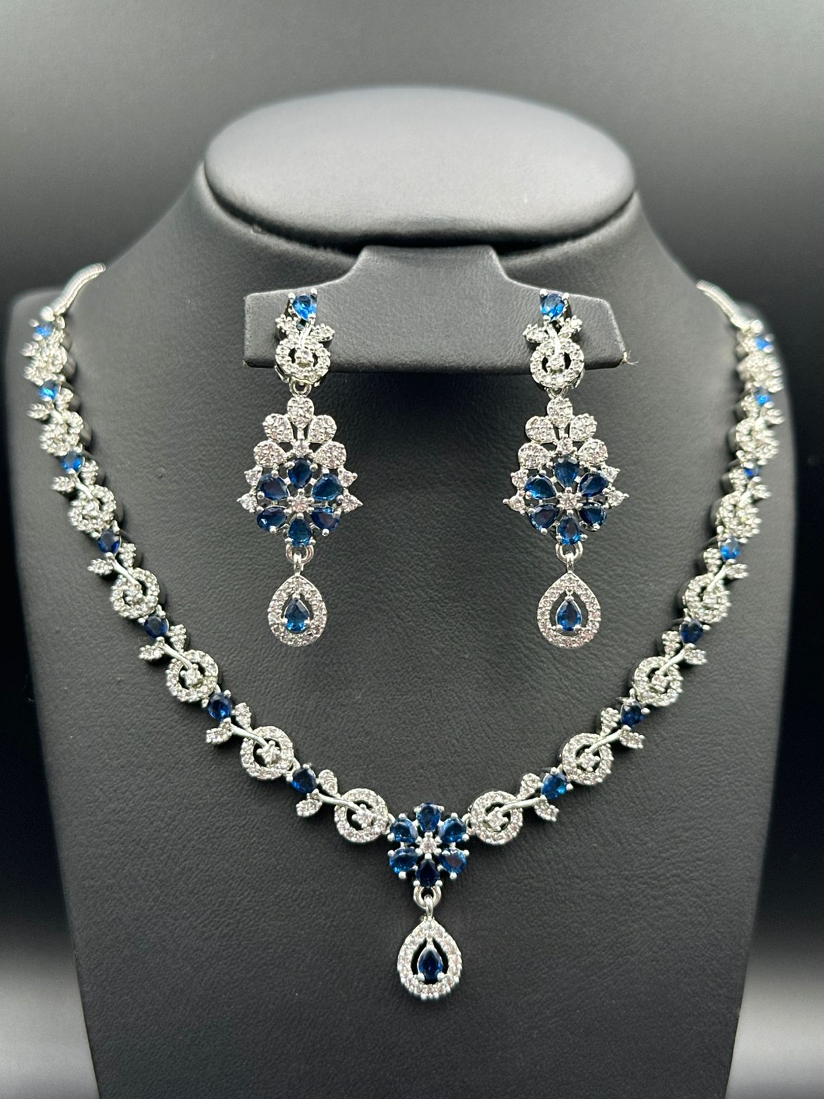 Sapphire Glow Silver Rhodium Plated Necklace