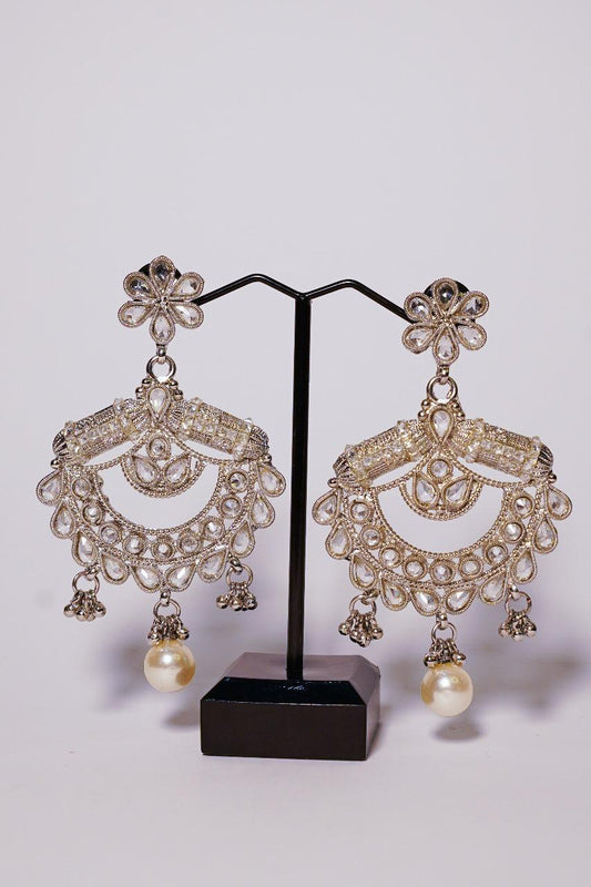Silver jhumkas with hanging pearl