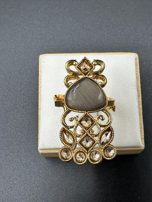 Gold Plated Polki Ring with grey stone