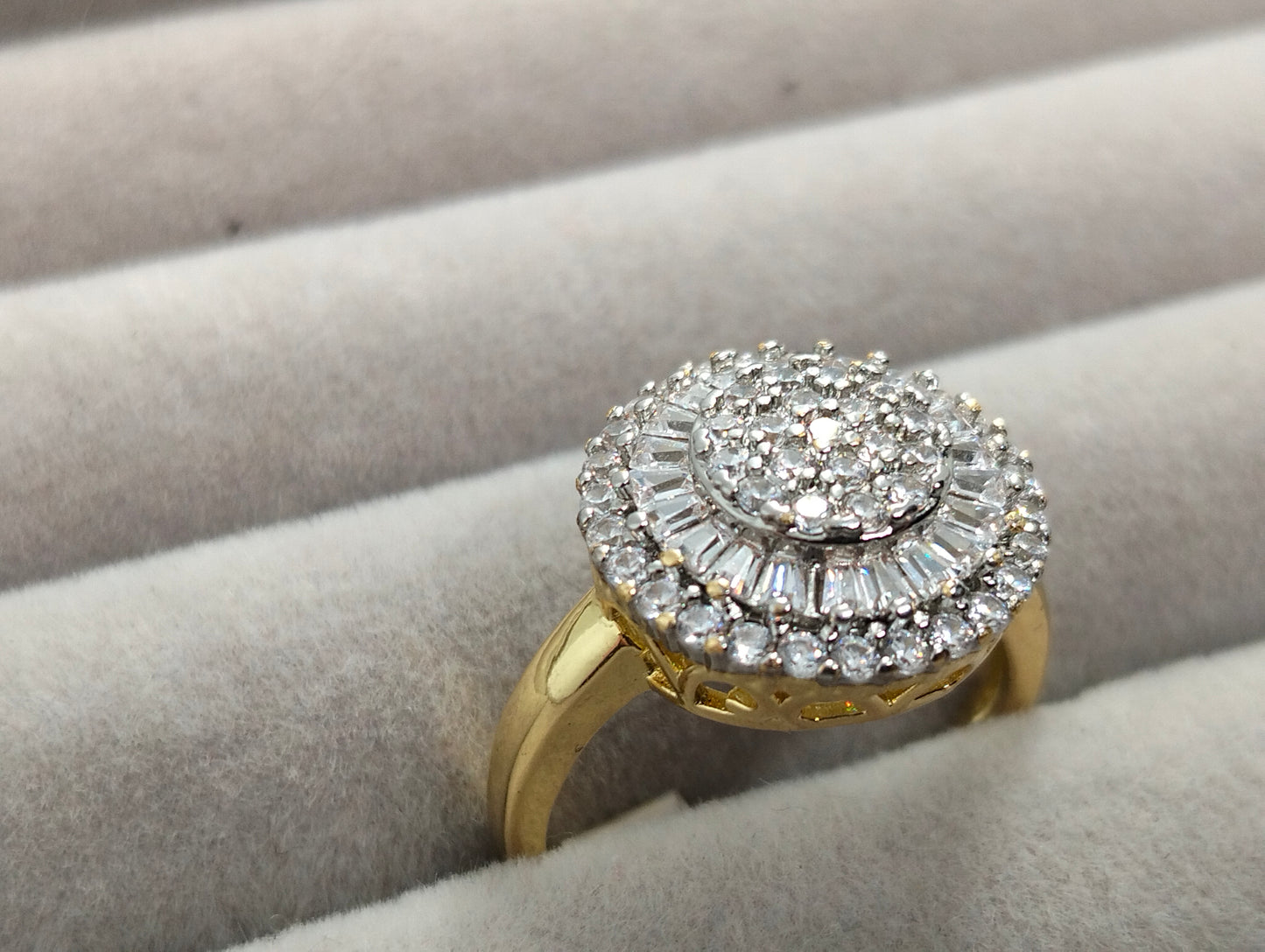 Classic Two-Tone Gold Plated Cubic Zirconia Ring