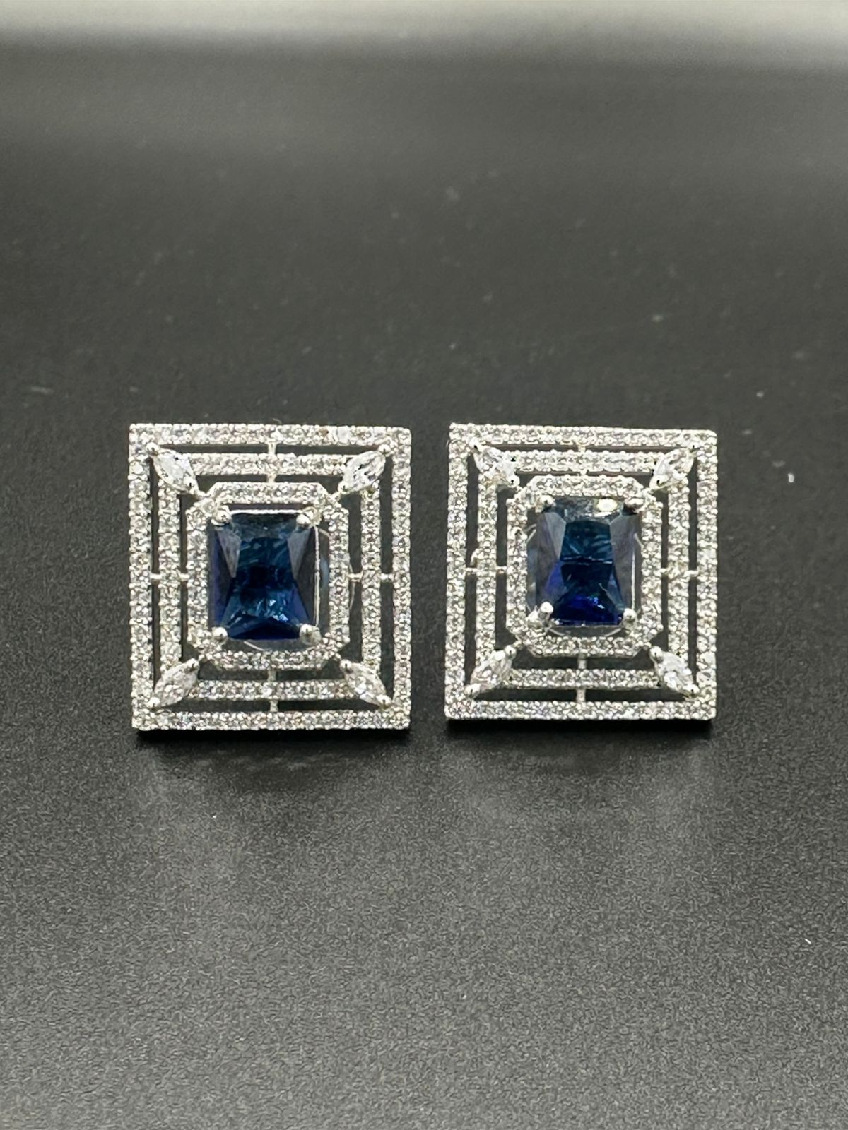 Squarish Sapphire Statement Studs