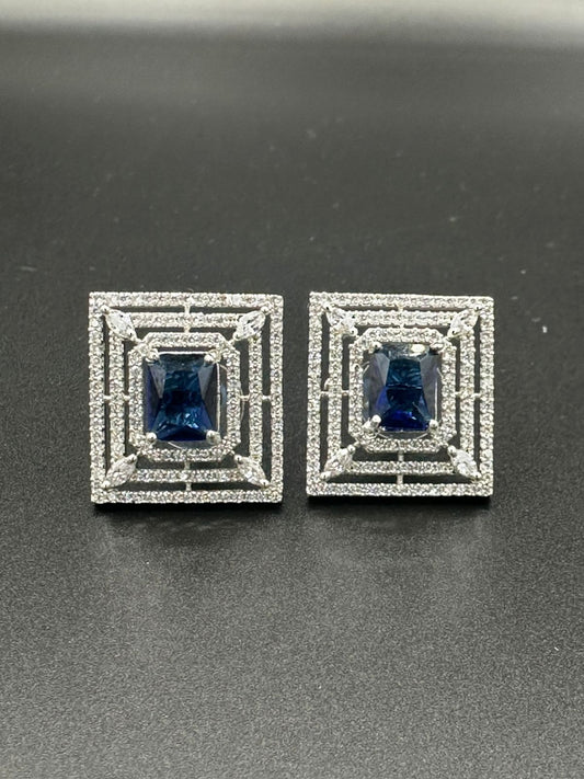 Squarish Sapphire Statement Studs