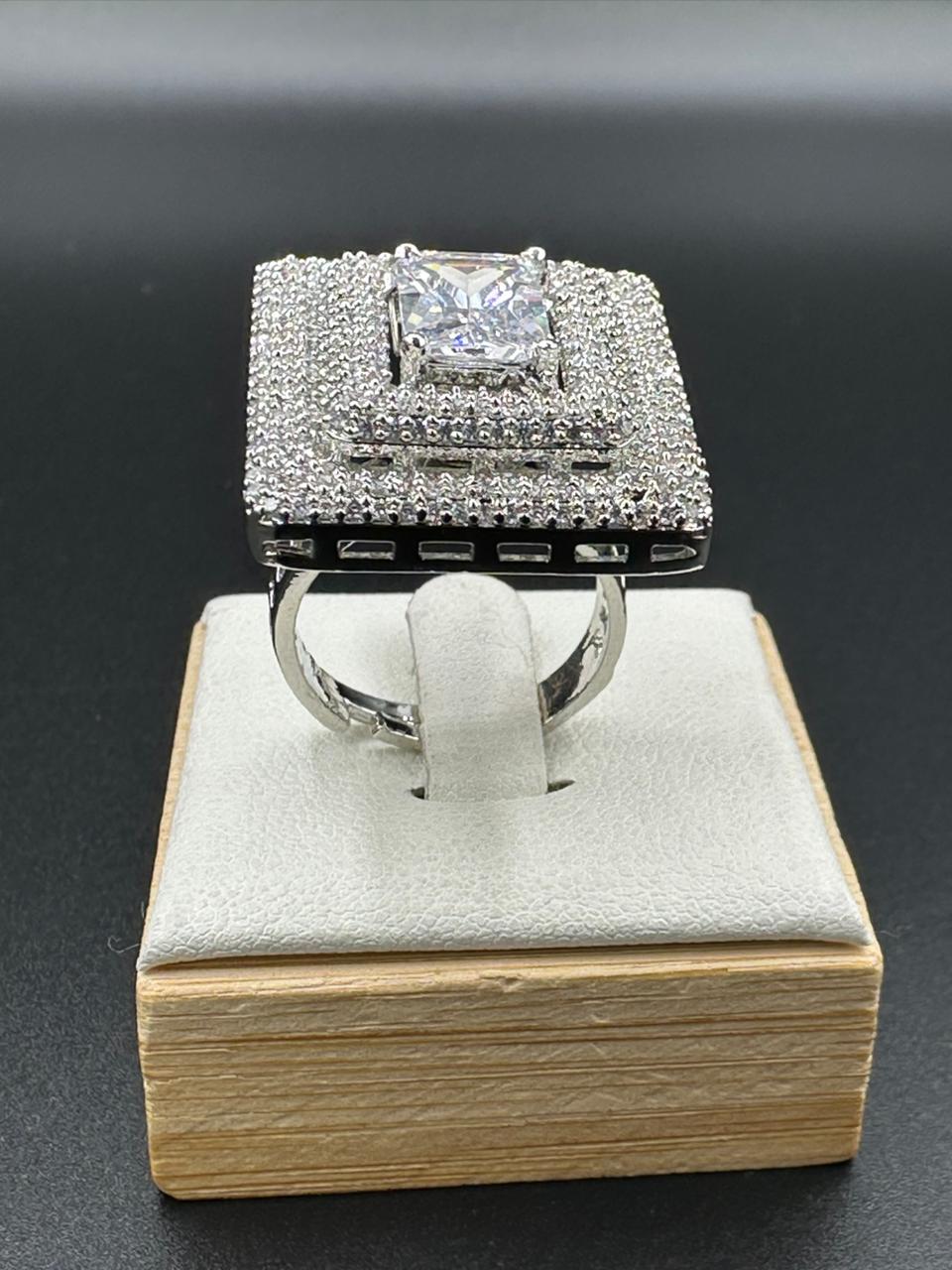 Premium 1 Carat Statement Ring in Rhodium Plated Silver
