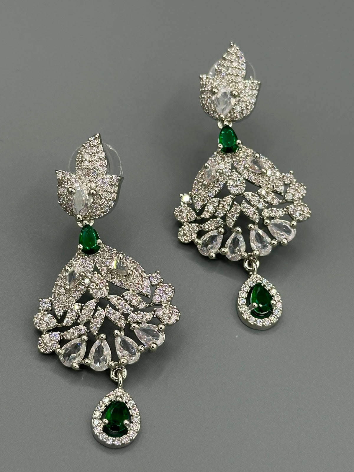 Green Emerald Stone Silver Rhodium Plated Earring