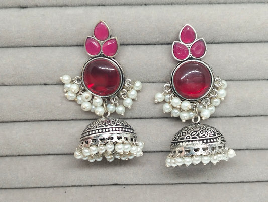 Red ruby oxidized handmade jhumka's
