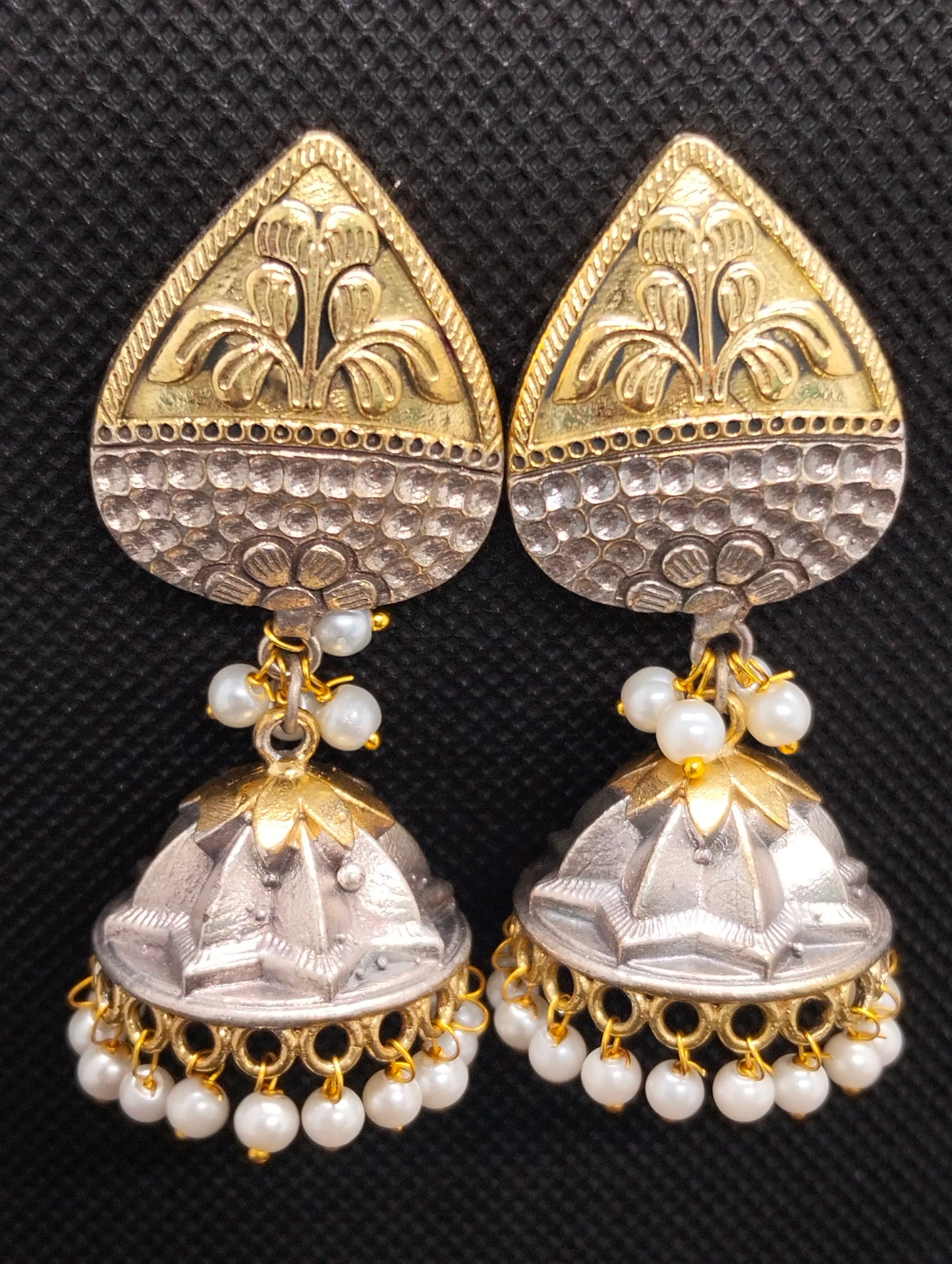 Two toned oxidized handmade brass jhumka's