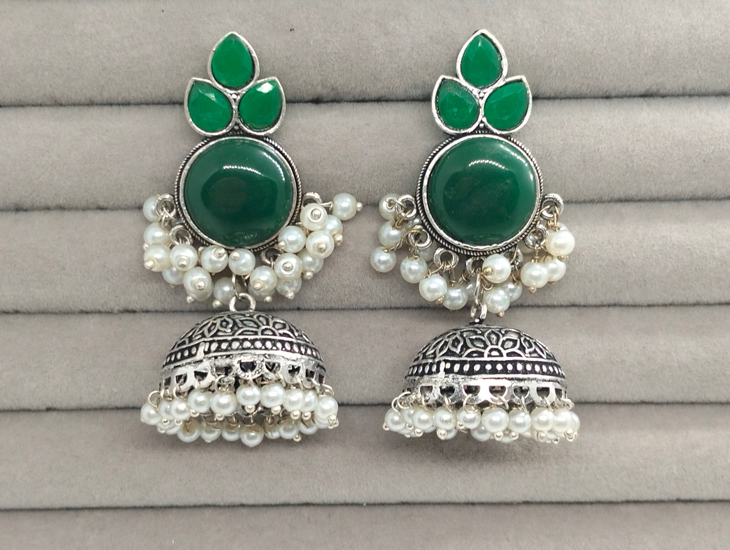 Green oxidized handmade jhumka's