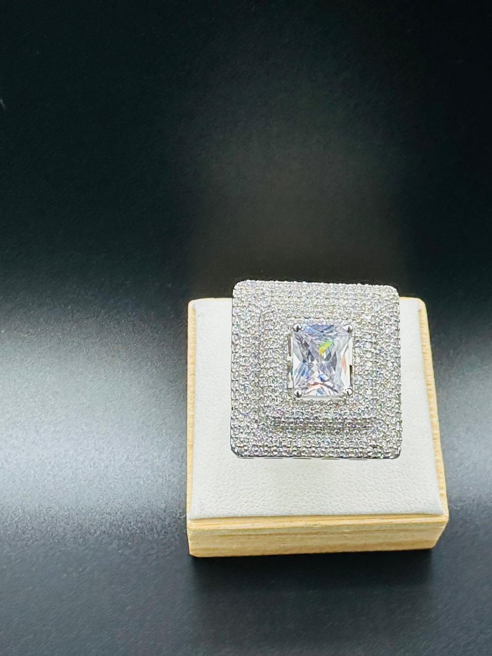 Premium 1 Carat Statement Ring in Rhodium Plated Silver
