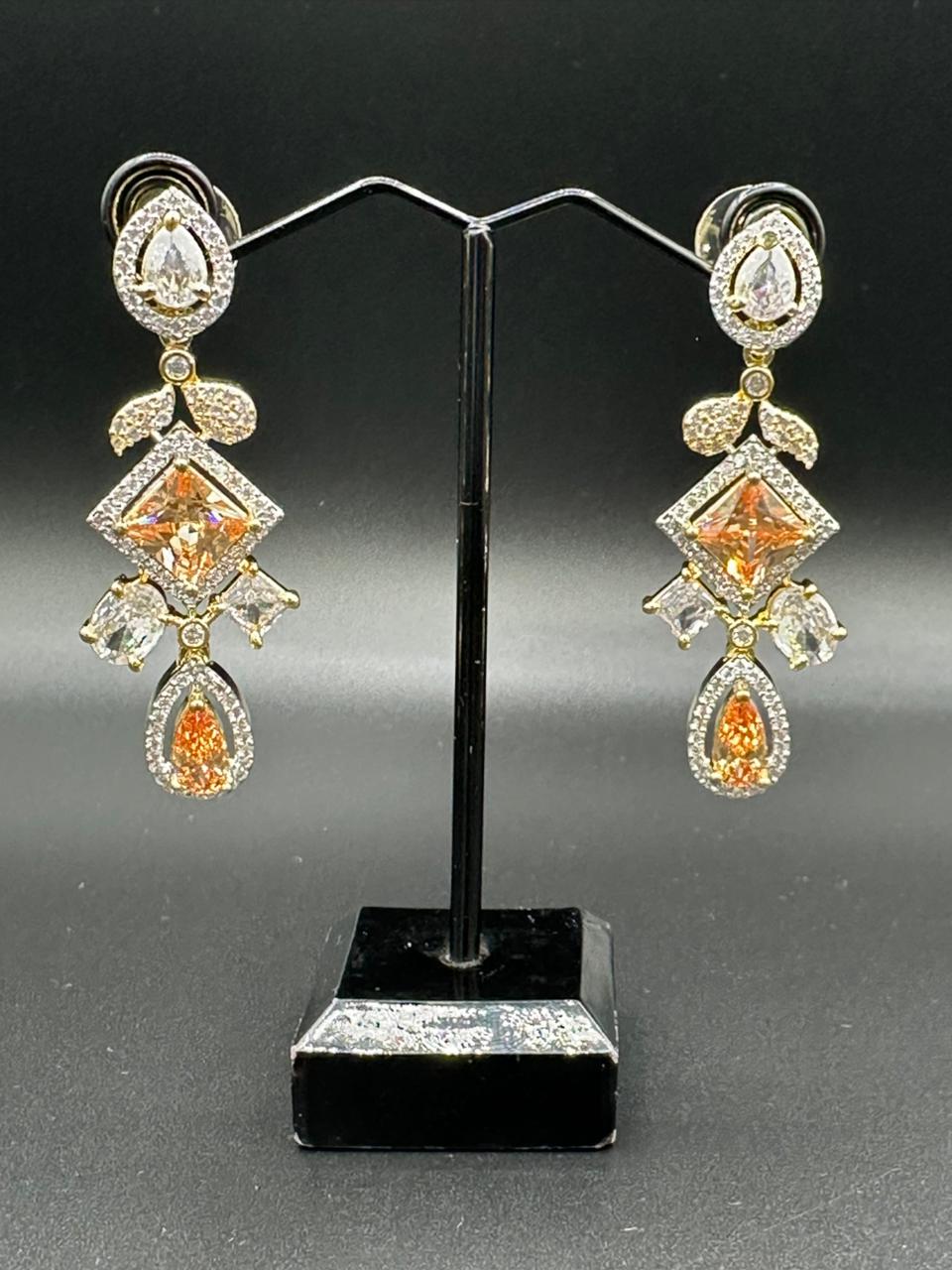 Champagne Zirconia Geometric Drop Earrings 1 Carat