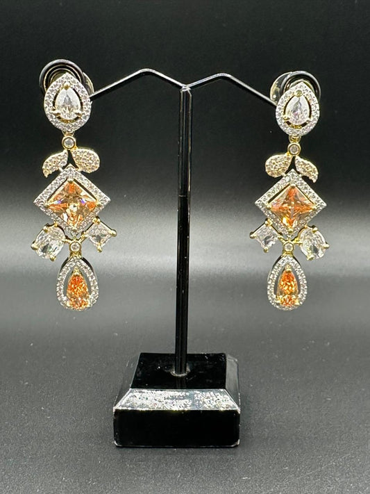 Champagne Zirconia Geometric Drop Earrings 1 Carat