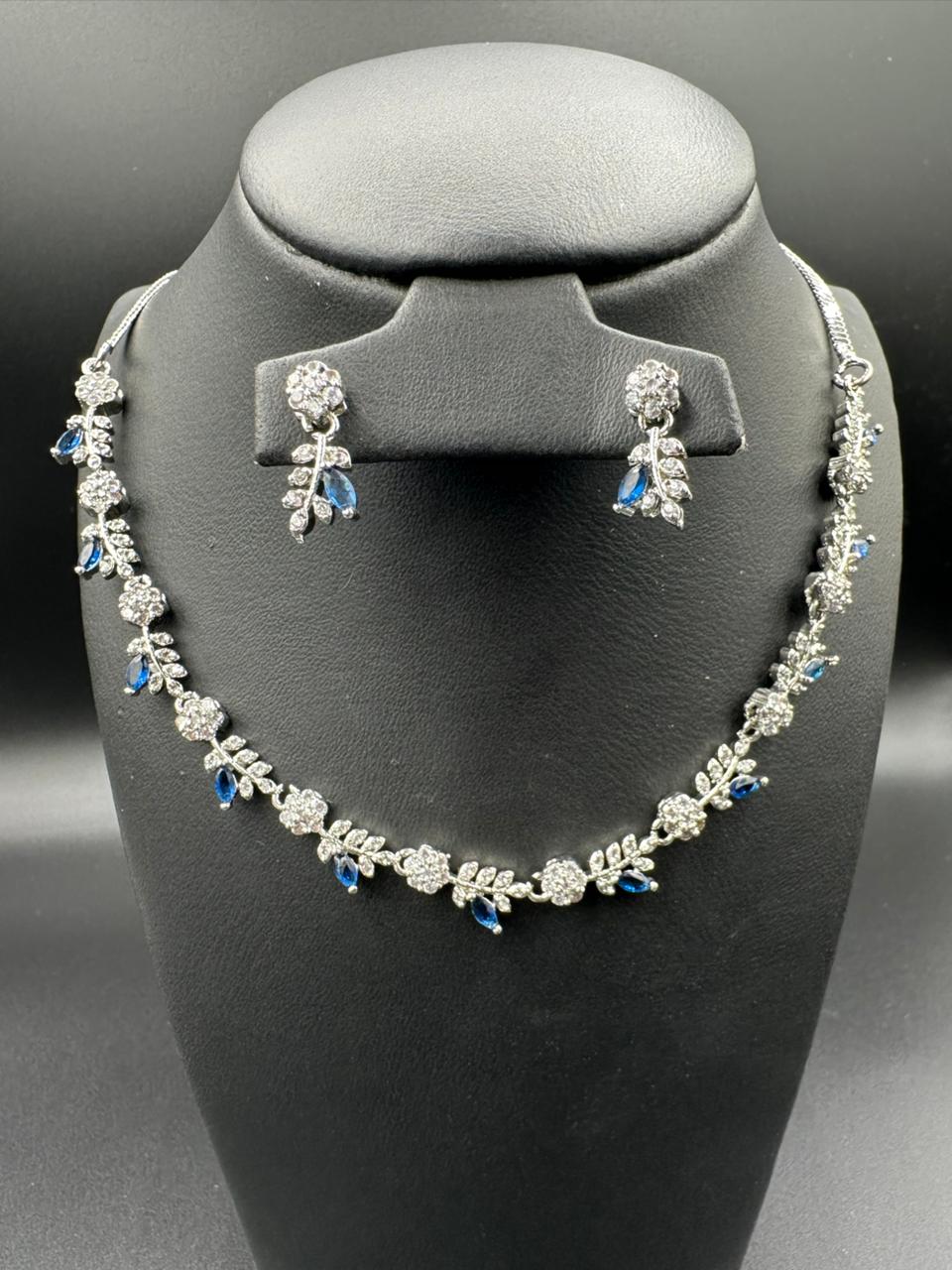 Blue Sapphire Floral Neckline Set