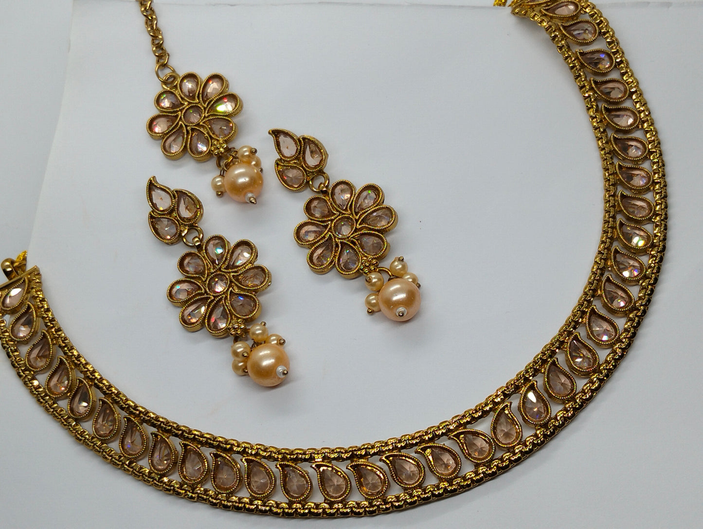 Gold Plated Kundan Choker Set with Earrings & Maang Tikka