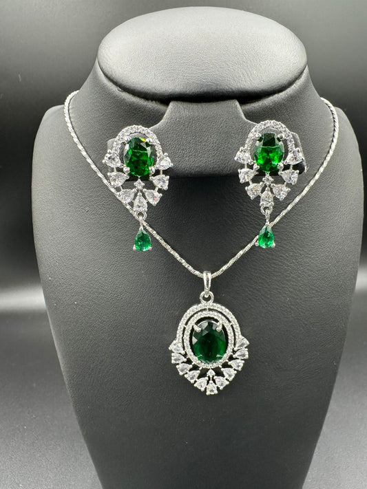The Royal Azure | One Carat Emerald & Silver Pendent Set