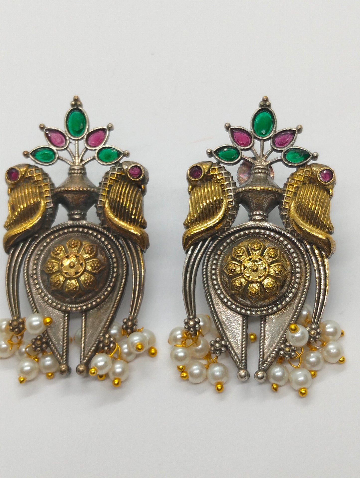 Two toned oxidized handmade brass stud with multi stones