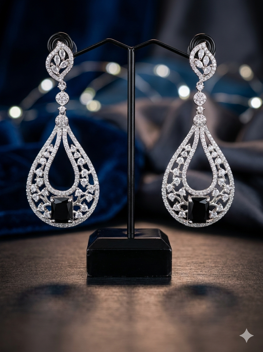 Midnight Majesty | 1ct Black Solitaire Silver Earrings