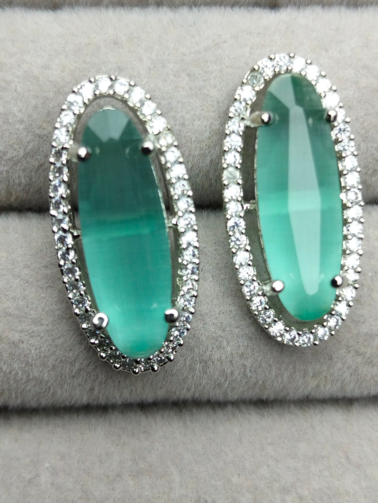 Mint Green Studs Silver Rhodium Plated