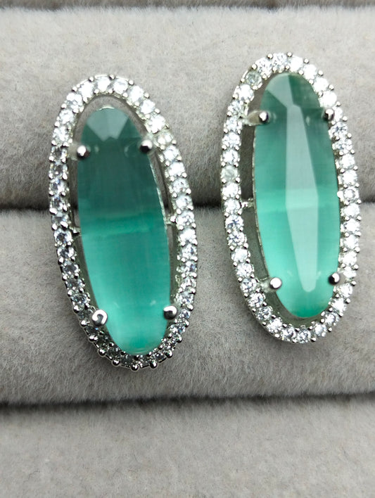 Mint Green Studs Silver Rhodium Plated