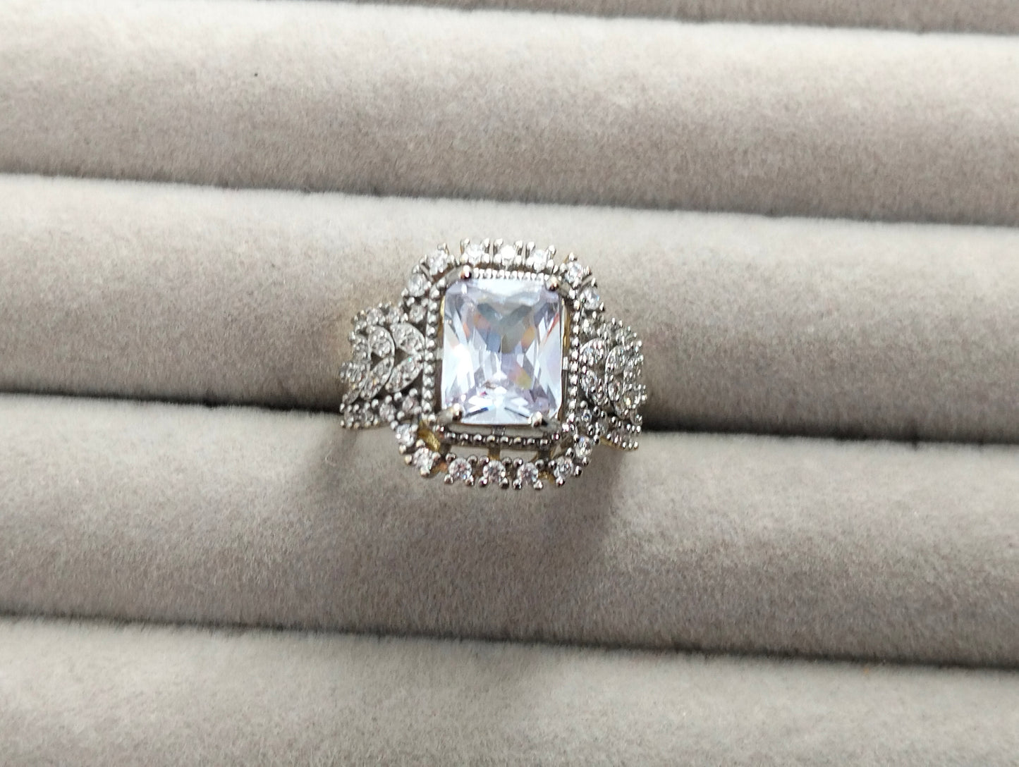 Premium Two-Tone Gold Polish CZ Fashion Ring
