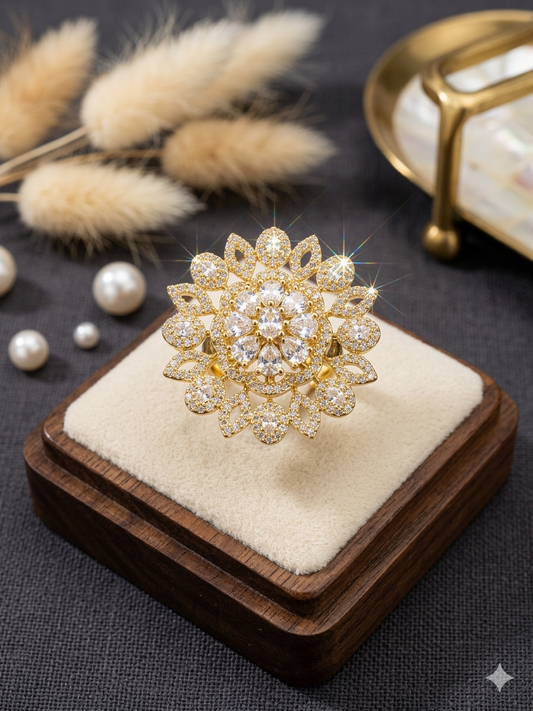 Floral Statement 1CT two toned adjustable ring