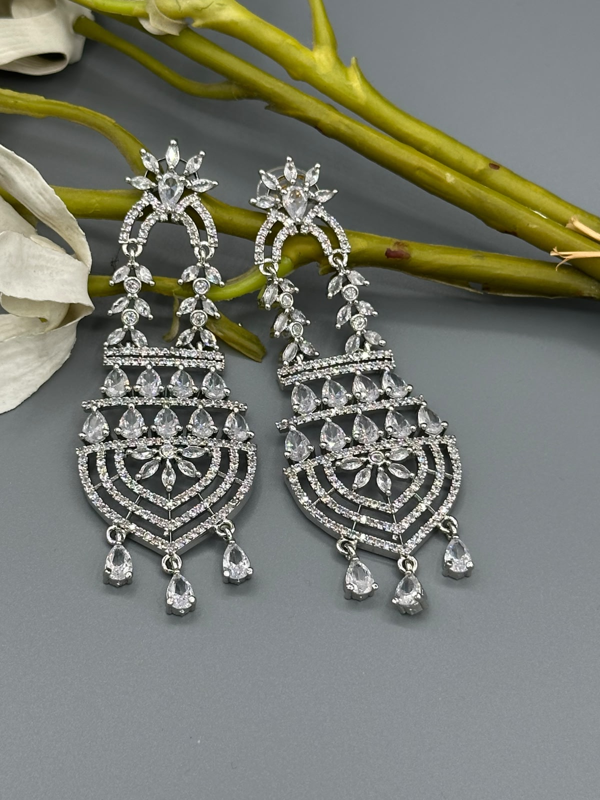 cocktail Earrings in white semi precious stones