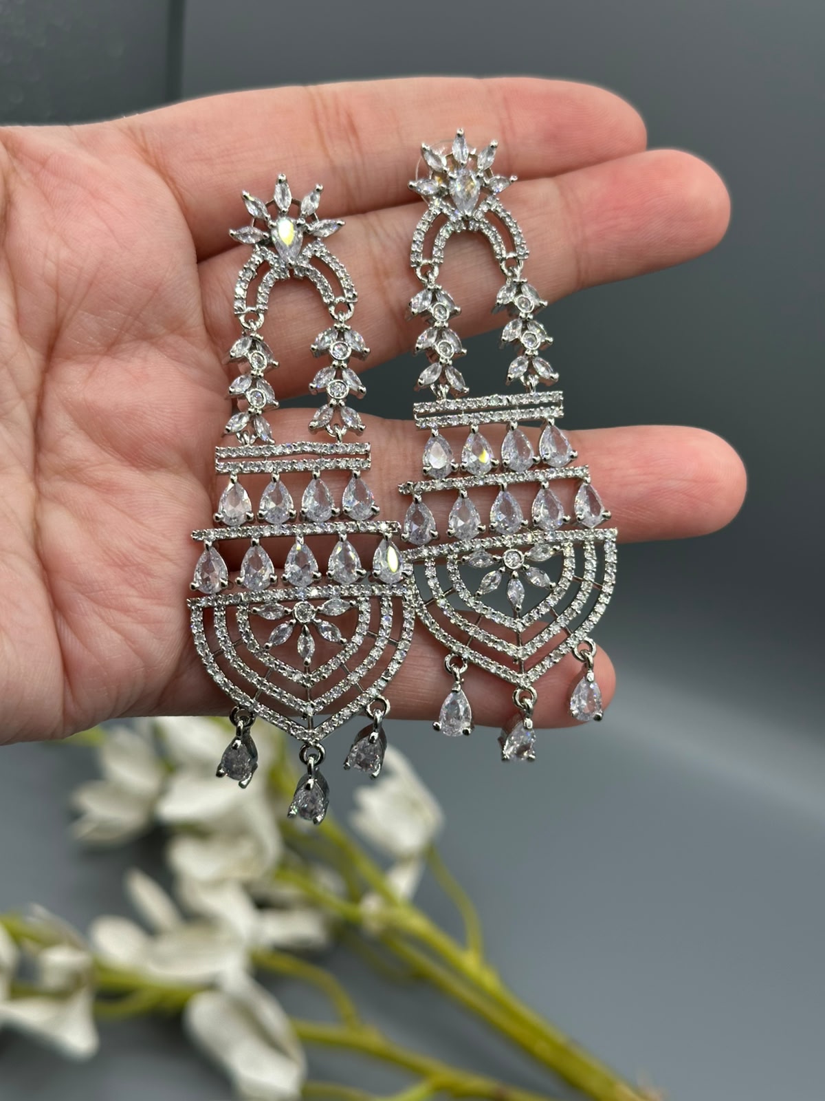 cocktail Earrings in white semi precious stones