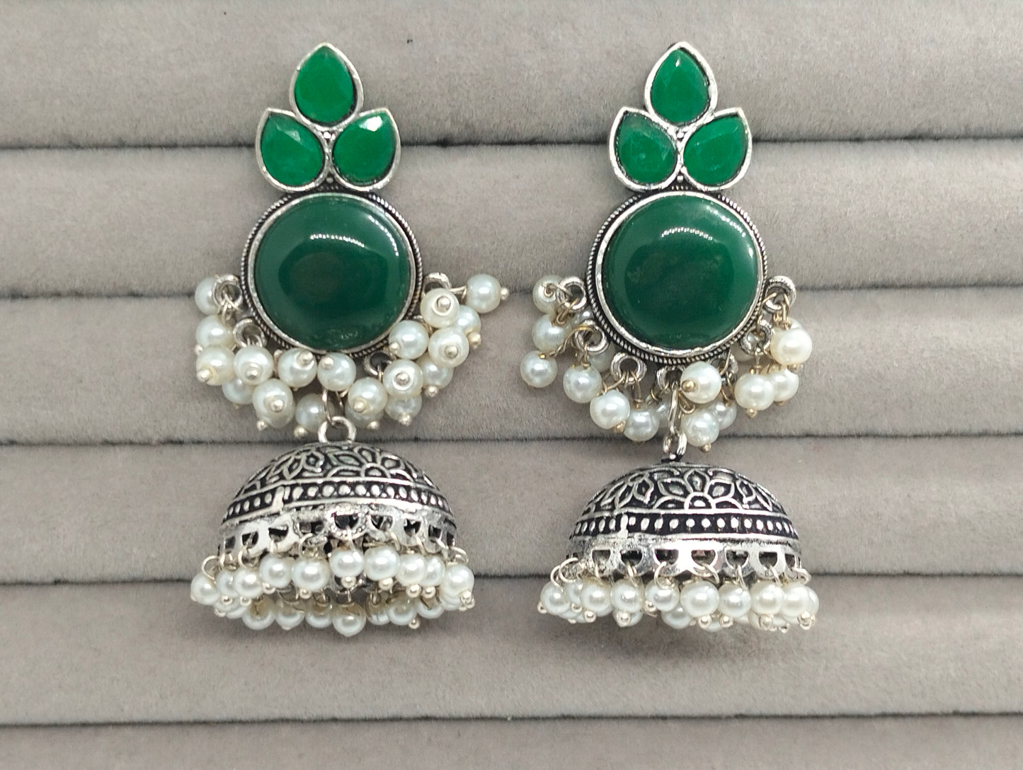 Green oxidized handmade jhumka's