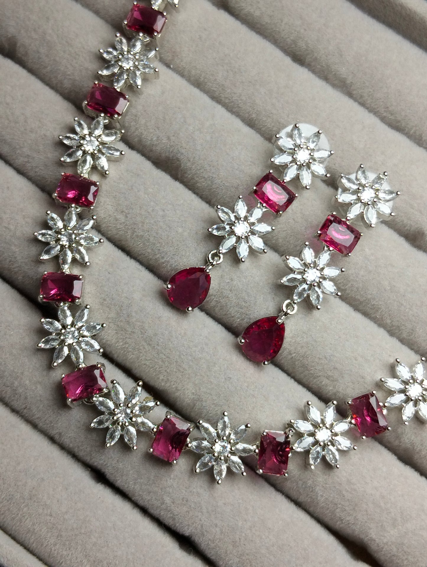 Red ruby silver rhodium plated one carat necklace