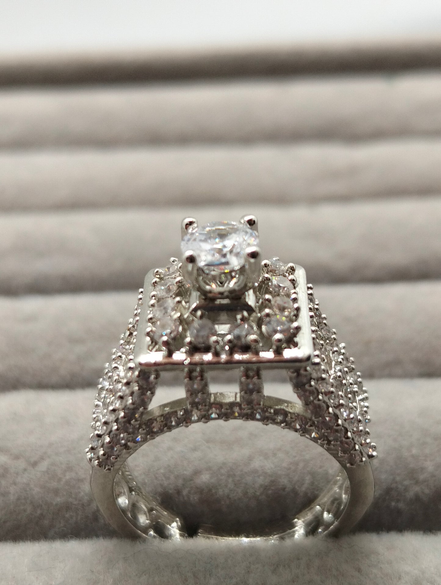 Tower ring silver rhodium plated