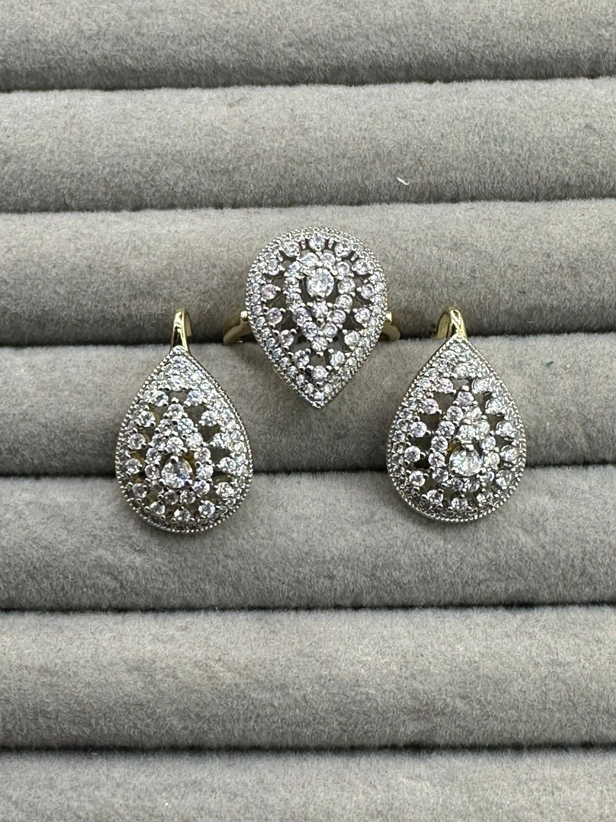 Two Toned Gold Polished Ring & Earring Set
