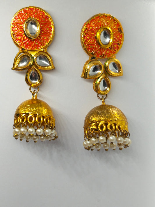 Trendy oxidized brass handmade Kundan jhumki's