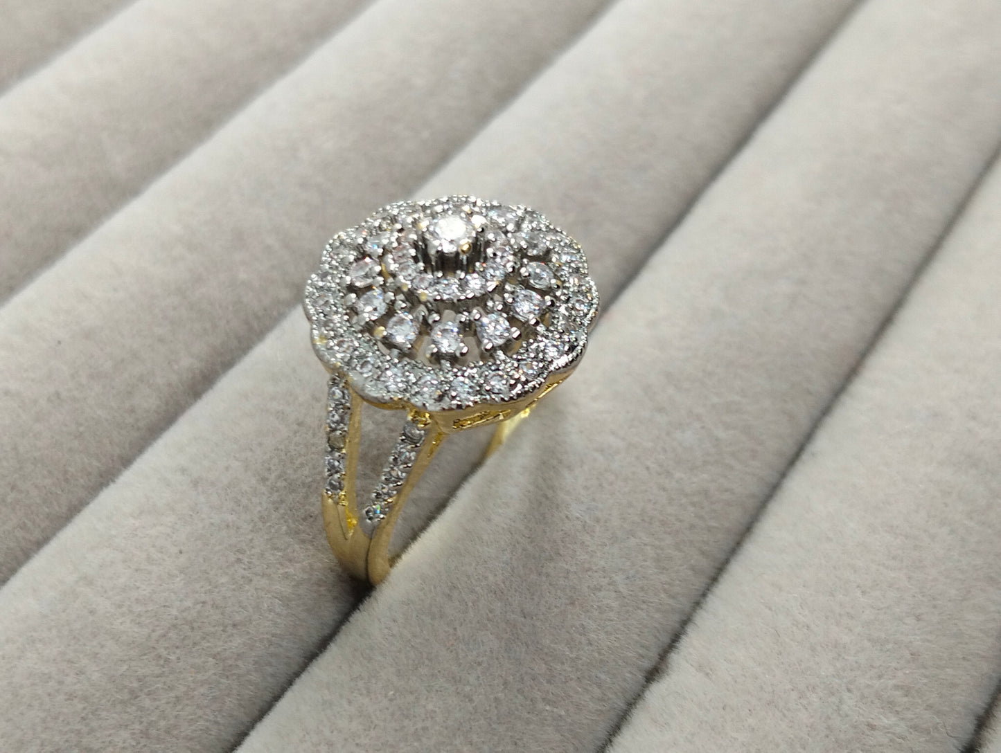 Two-Tone Gold Polish Cubic Zirconia Statement Ring