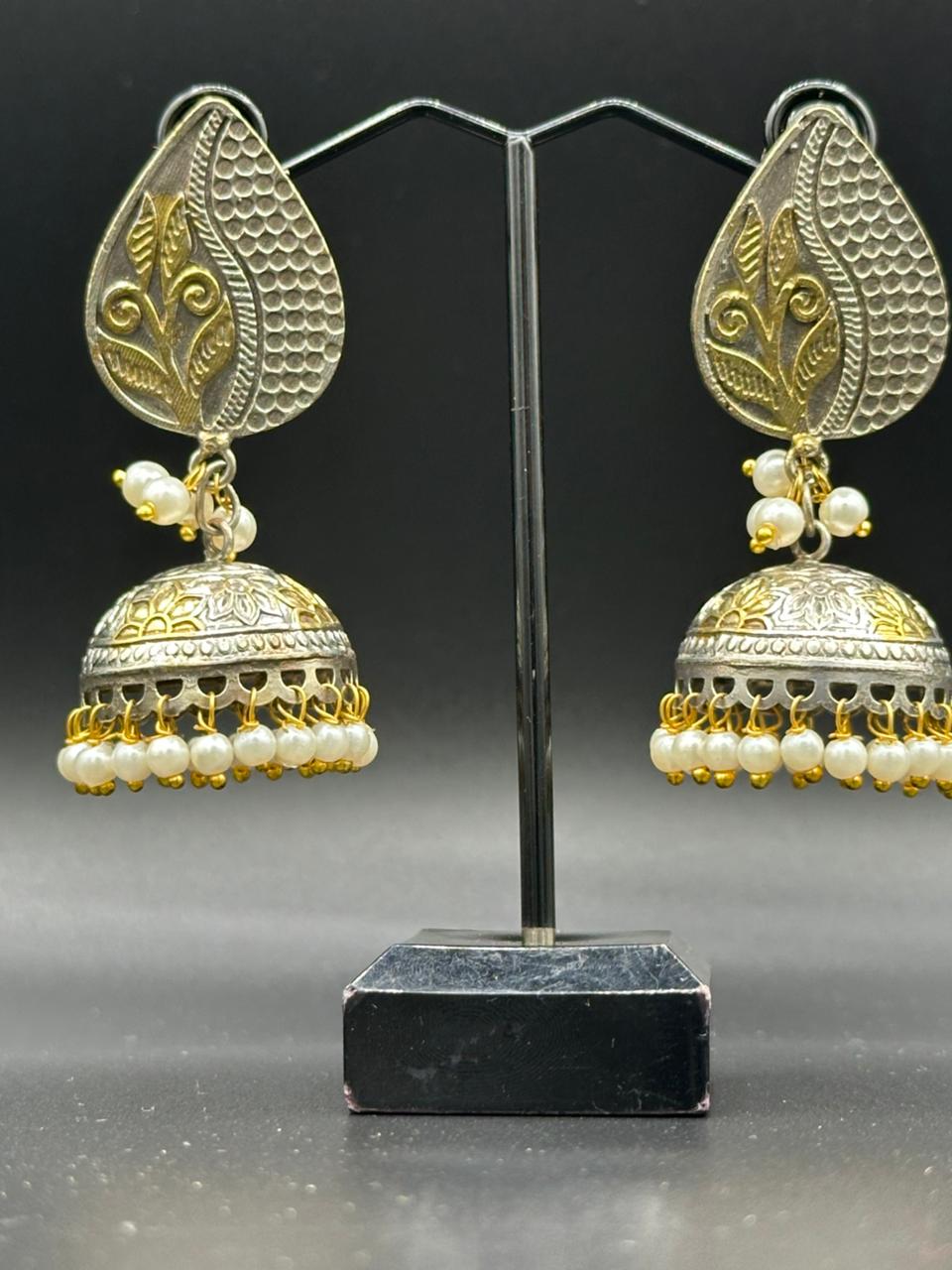 Two Toned Oxidized Silver Jhumka's – Tribal Boho Earrings
