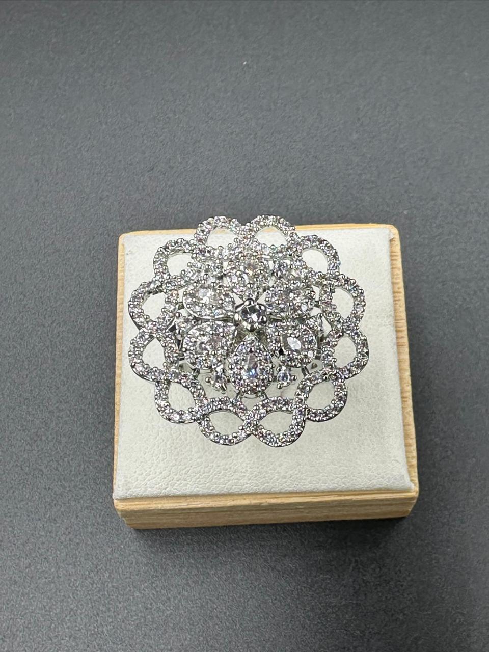 One Carat Silver Statement Adjustable Ring