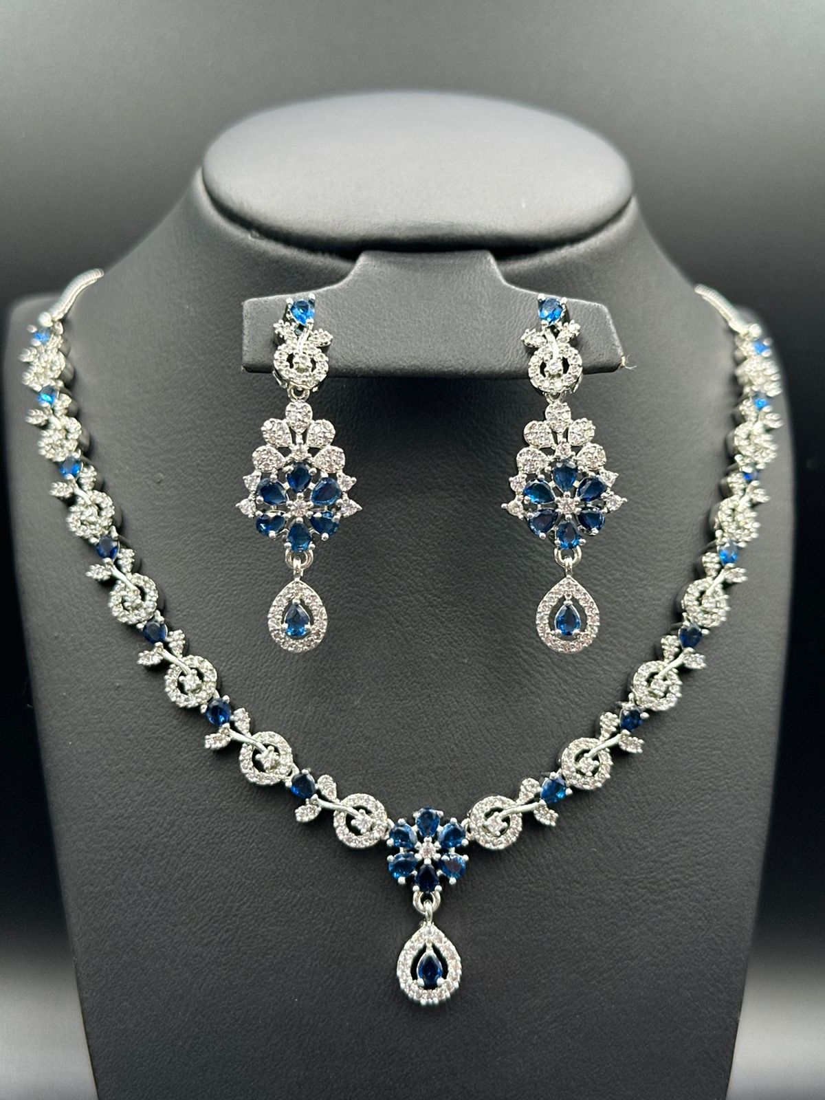 Sapphire Glow Silver Rhodium Plated Necklace