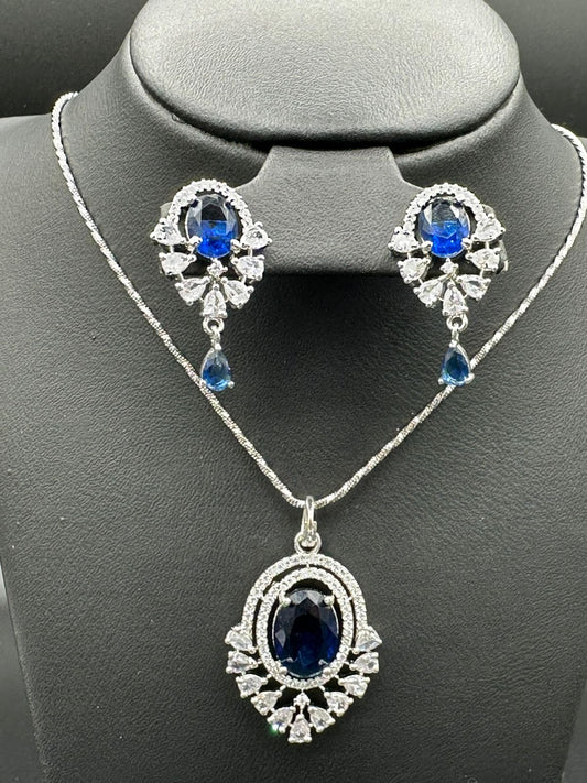 The Royal Azure | One Carat Blue & Silver Pendent Set